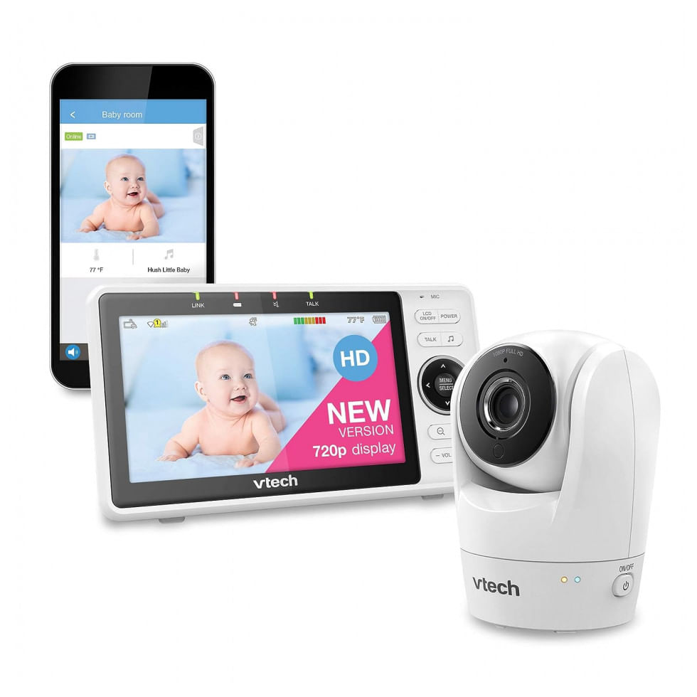 Baba Eletronica Camera 1080p Hd E Monitor 360 720p Com Visao Noturna Para Ios E Android, Vtech Vm901, Branco