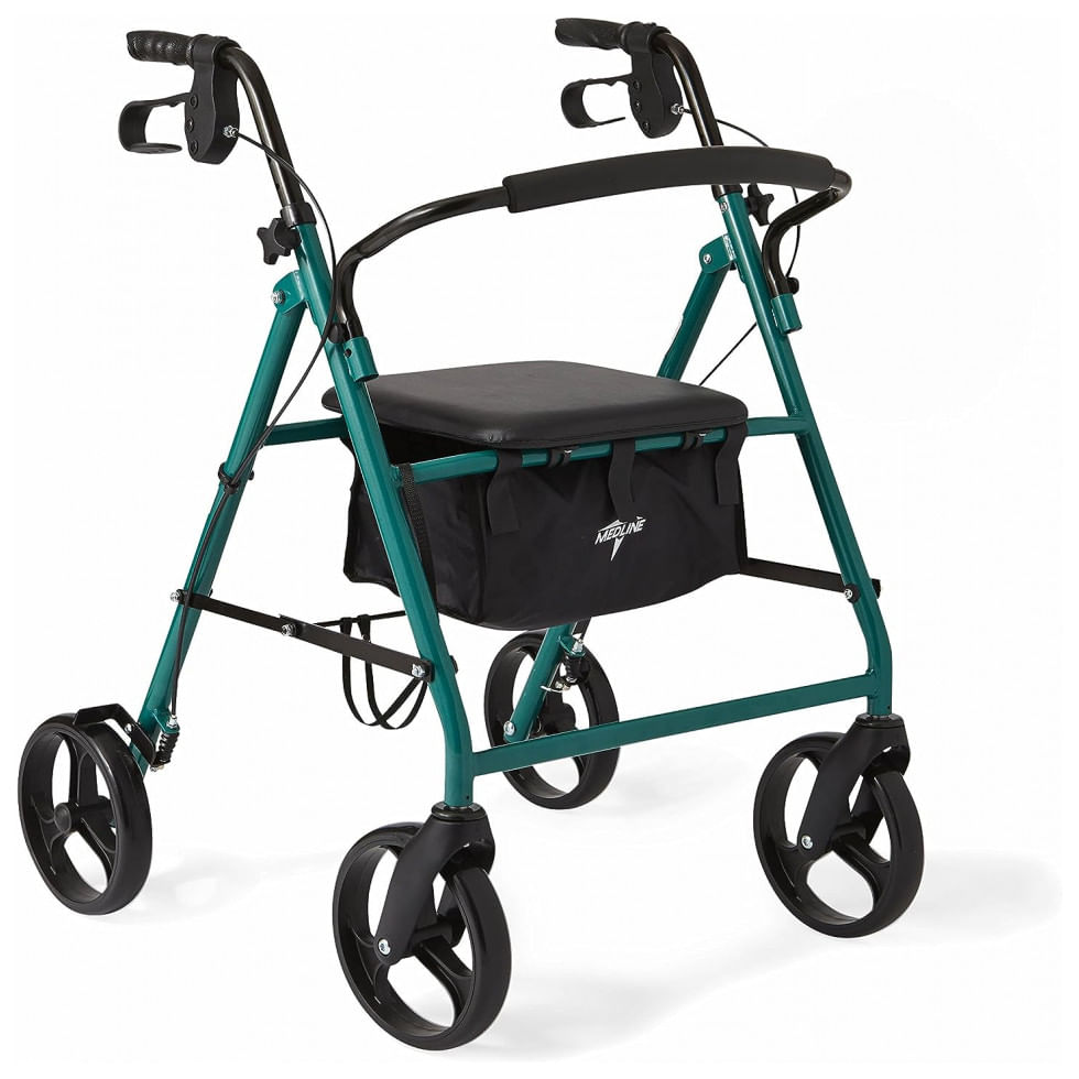 Andador Adulto Idoso Com Apoio De Braco, Assento Acolchoado E Cesto, Suporta Ate 158 Kg, Medline Mds86850egs8, Verde