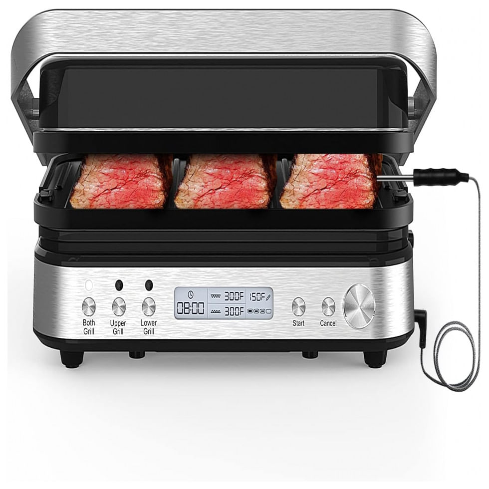 Churrasqueira Eletrica Grill 5 Em 1 Com Placas Removiveis. 110v 1600w, Cattleman Cuisine, Prata