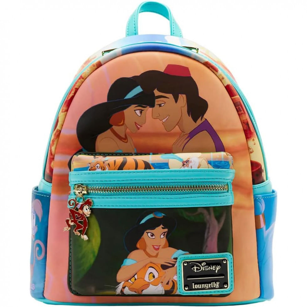 Mini Mochila Escolar Infantil Loungefly Disney Princesa Jasmine E Aladdin Para Criancas A Partir De 3 Anos, Azul