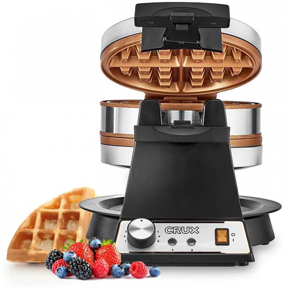 CRUX Double Rotating Belgian Waffle Maker with Nonstick Plates, Stainless Steel Housing & Browning Control