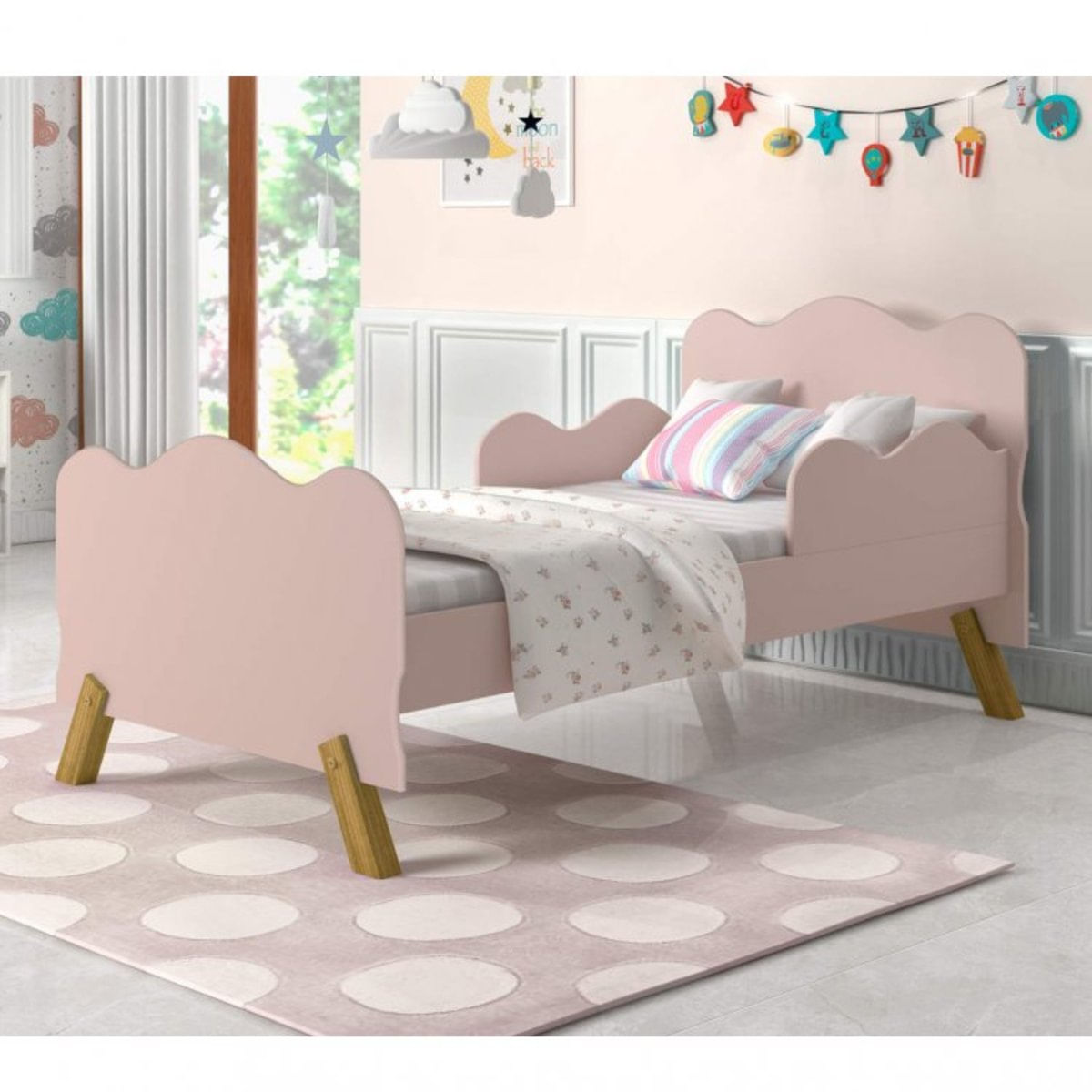 Mini Cama Infantil com Proteção Lateral Cambel Móveis Rosa