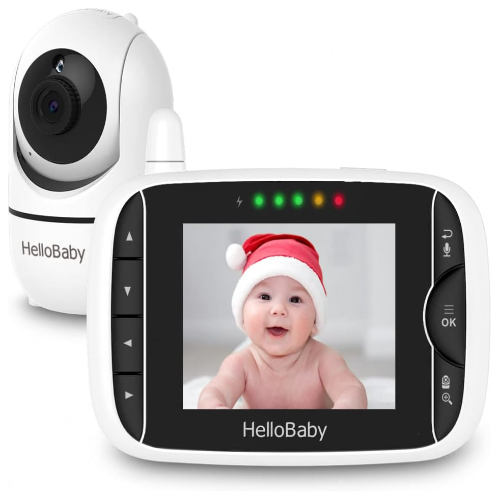 Baba Eletronica Monitor Com Camera De 8cm Hd Visao Noturna Infravermelha, Cancao De Ninar, Hellobaby Hb65, Branco