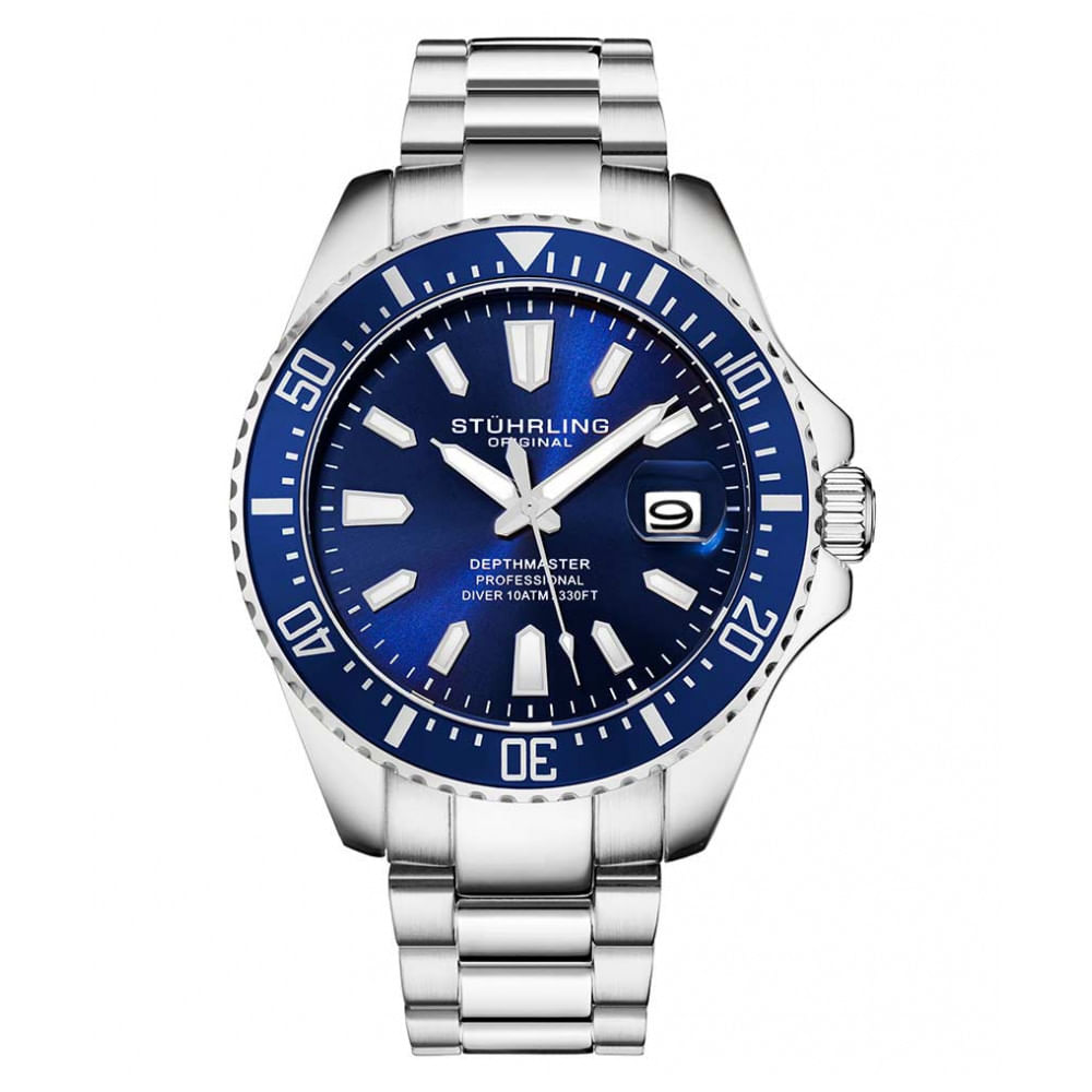 Relogio Masculino Stuhrling Depthmaster 3950a Quartzo 42mm, Azul