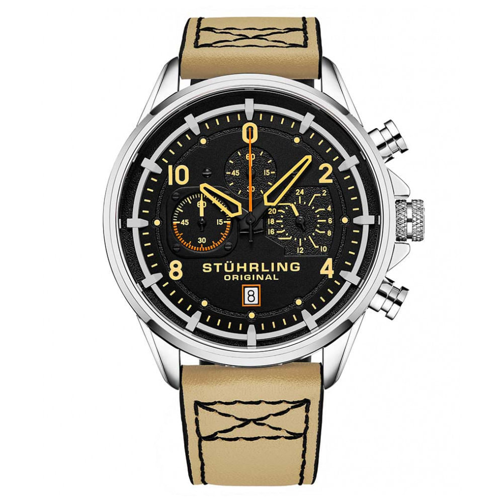 Relogio Masculino Stuhrling Aviator 929 Quartzo 45mm, Bege