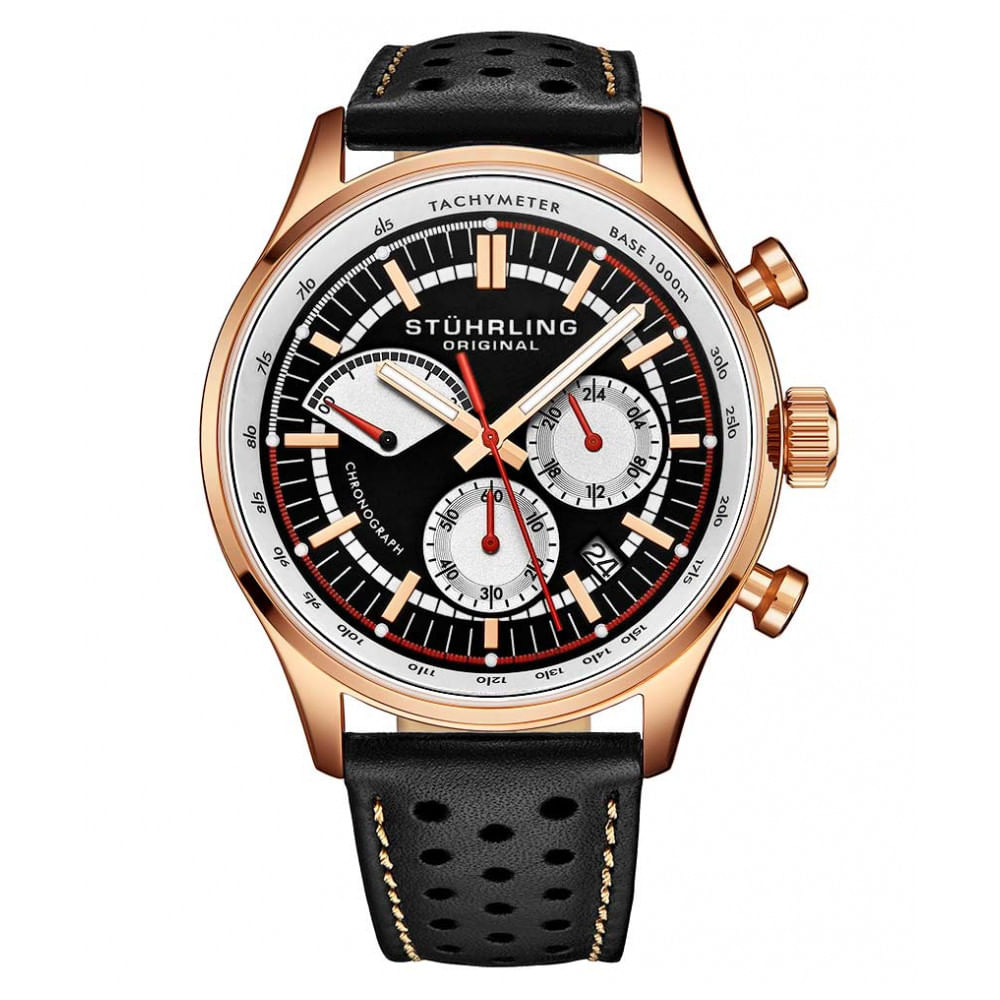 Relogio Masculino Stuhrling Monaco 934 Quartzo 42mm Com Cronografo, Preto E Ouro Rosa