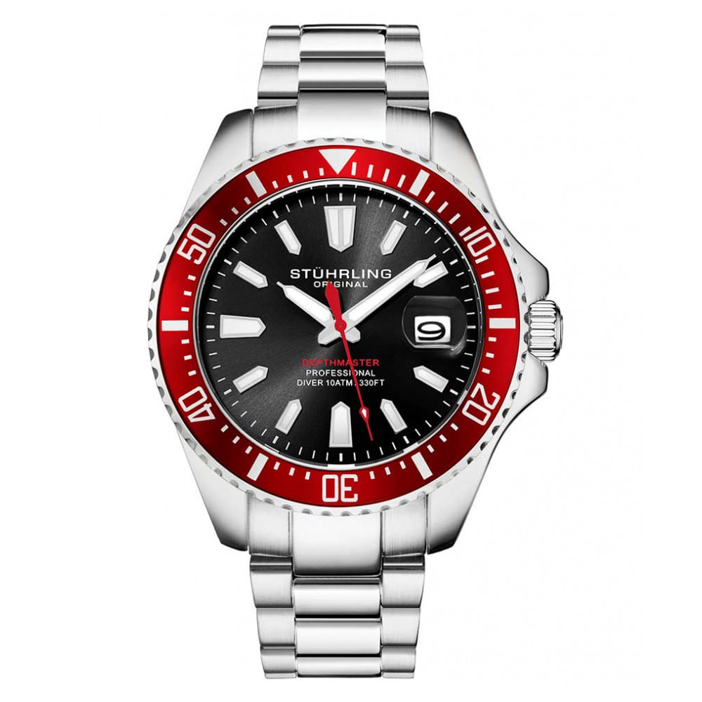 Relogio Masculino Stuhrling 3950a Diver Quartzo 42mm, Prata