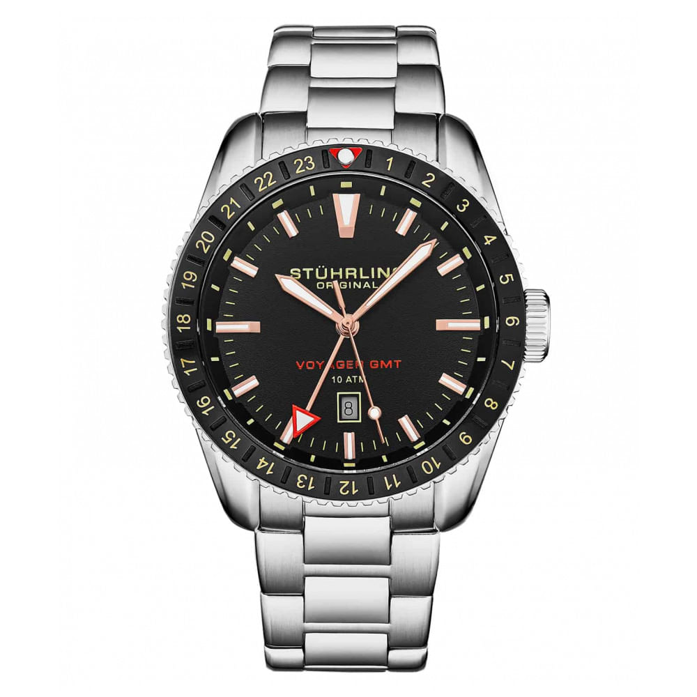 Relogio Masculino Stuhrling Gmt 4017.1 Quartzo 42mm, Prata