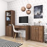 Conjunto Home Office com Mesa, Estante 2 Portas e Balcão 2 Portas Espresso Móveis