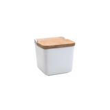 Saleiro De Mesa 12x12cm Em Cerâmica C/ Tampa Em Madeira Bianco Lyor