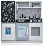 Cozinha Infantil Em Madeira Com Quadro Negro, Telefone, Micro-ondas, Máquina De Fazer Gelo, Máquina De Lavar Louça E Forno, Costzon, Branca