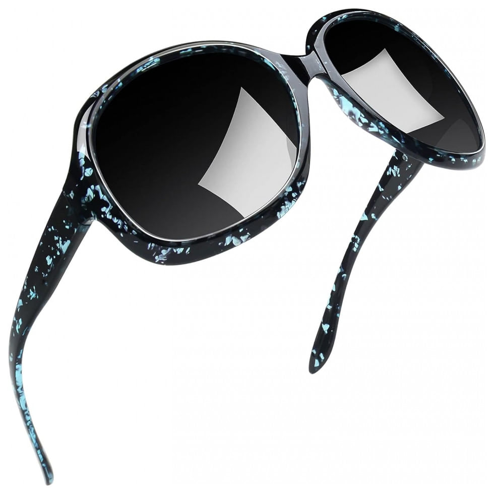 Oculos De Sol Feminino Com Protecao Uv, Joopin B19, Azul Leopardo E Preto