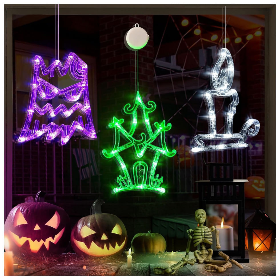 Kit Decoração Interna Para Halloween Led 3 Peças Inclui Casa, Fantasma E Vela, Lolstar