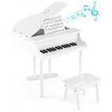 Piano Clássico Infantil De Cauda E 3 Pernas, Com 30 Teclas E Suporte Para Partitura, Honey Joy, Branco