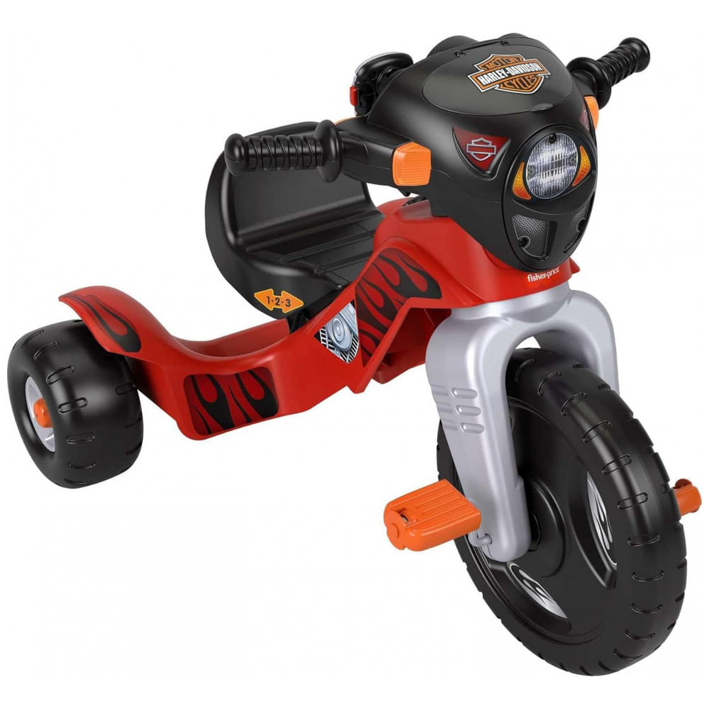 Triciclo Infantil Com Assento Ajustável, Luzes E Som, Fisher Price Harley Davidson, Vermelho E Preto