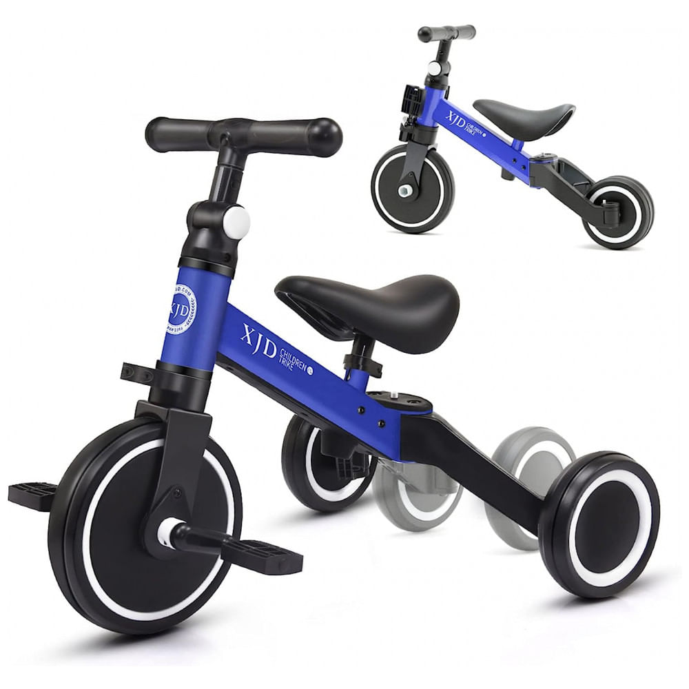 Triciclo Infantil 5 Em 1 Com Altura De Assento Ajustável E Pedal Removível Para Crianças De 1 A 4 Anos, Xjd, Azul