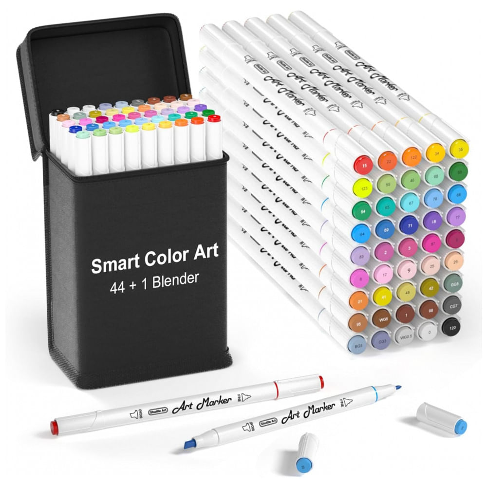 Conjunto De Canetas Artisticas 45 Cores Com Ponta Dupla E Estojo Excelente Para Adultos, Smart Color Art