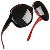 Oculos De Sol Feminino Com Protecao Uv, Joopin B21, Preto, Vermelho E Cinza