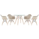 Mesa Redonda Eames Com Tampo De Vidro 90 Cm + 4 Cadeiras Eiffel Daw Nude Nude