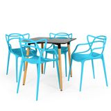 Conjunto Mesa De Jantar Quadrada Eiffel Preta 80x80cm Com 4 Cadeiras Allegra - Azul