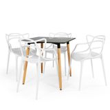 Conjunto Mesa De Jantar Quadrada Eiffel Preta 80x80cm Com 4 Cadeiras Allegra - Branco