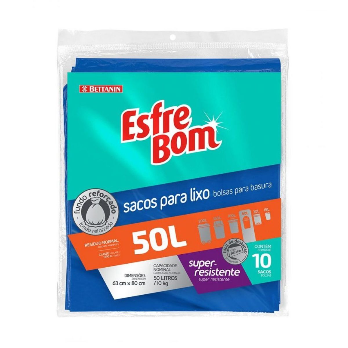 Sacos Para Lixo Resistente Reforçado Esfrebom 50 Litros Azul