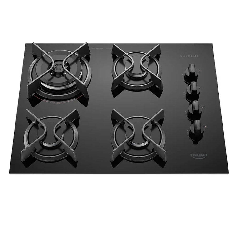 Cooktop Supreme 4 Bocas Com Mesa De Vidro E Tripla Chama Dako