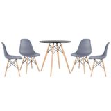 Mesa Redonda Eames 70 Cm Preto + 4 Cadeiras Eiffel Dsw Cinza Escuro