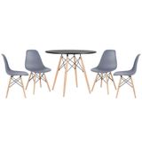 Mesa Redonda Eames 90 Cm Preto + 4 Cadeiras Eiffel Dsw Cinza Escuro