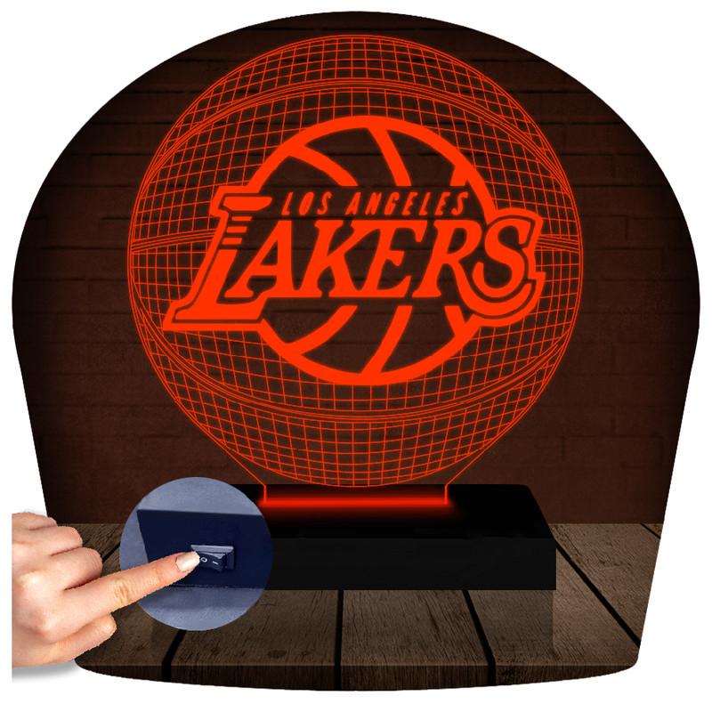 Luminária Led 3d | Basquete Lakers Abajur Vermelho