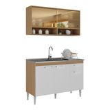 Kit Armário Cozinha Compacta 120cm Com Balcão Para Pia Paris Multimóveis Mp2232 Rustic/branco