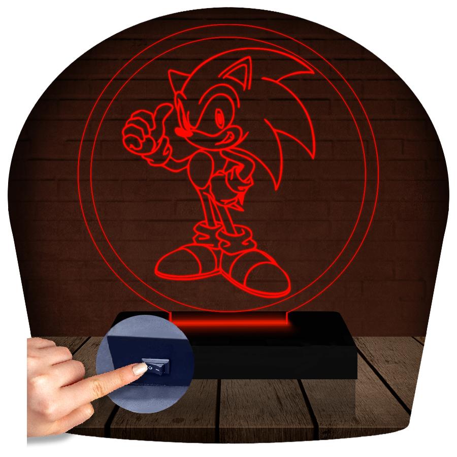 Luminária Led 3d Abajur | Sonic Game Geek Jogo