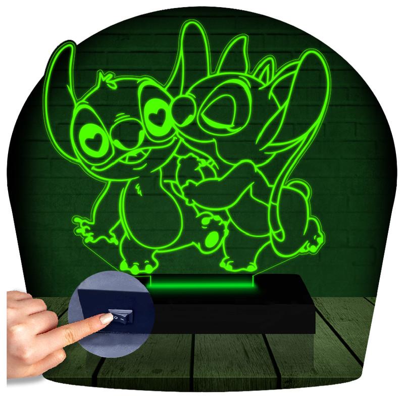 Luminária Led 3d | Lilo Stitch Angel  Abajur Verde