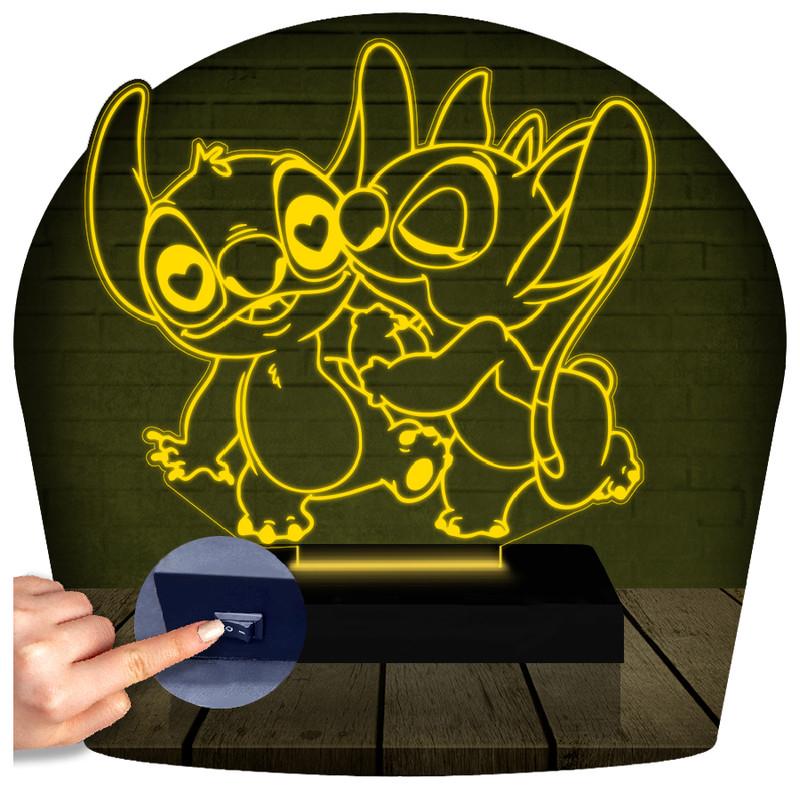 Luminária Led 3d | Lilo Stitch Angel  Abajur Amarelo