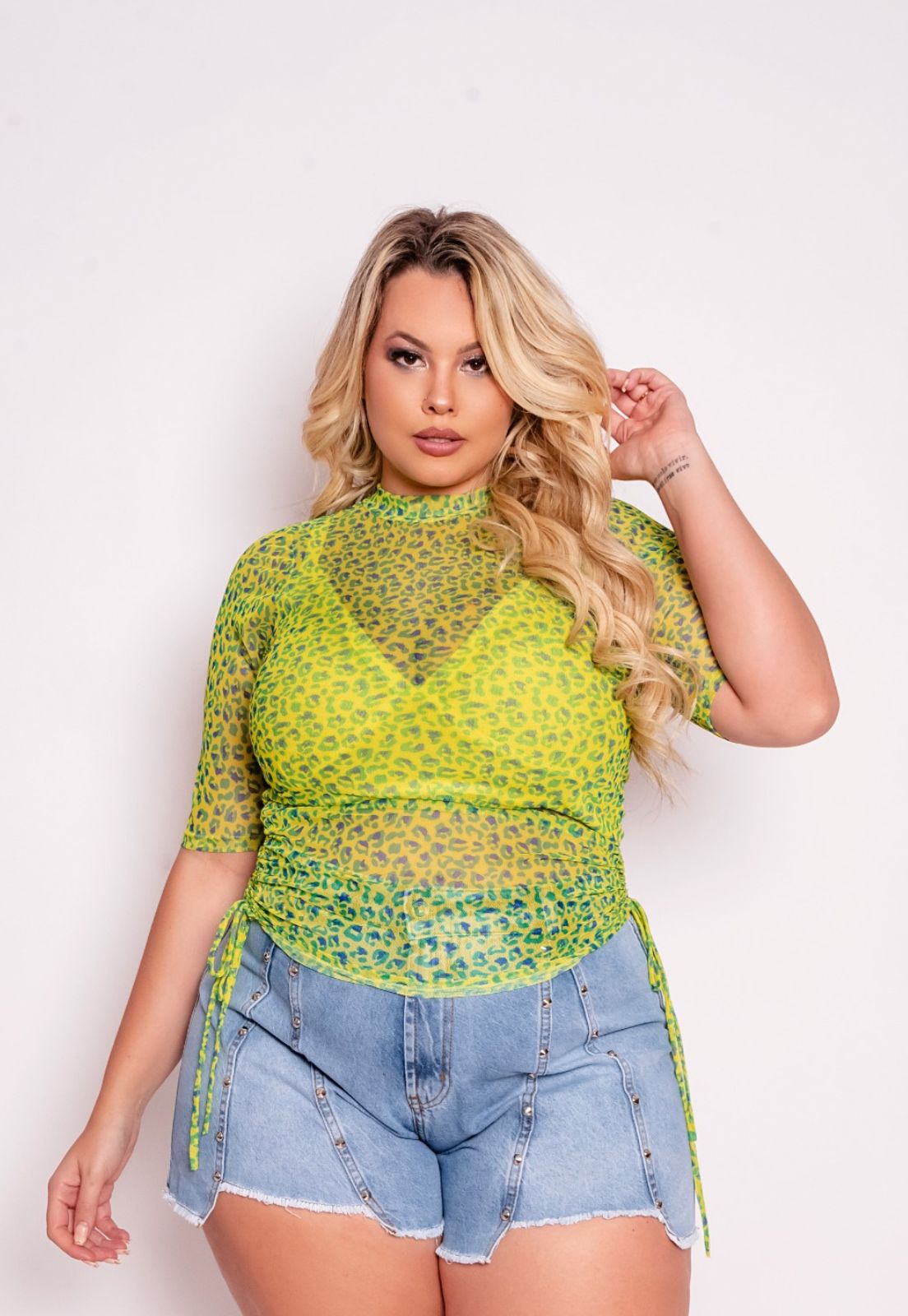 Blusa Feminina Tule Estampado Com Top Plus Size