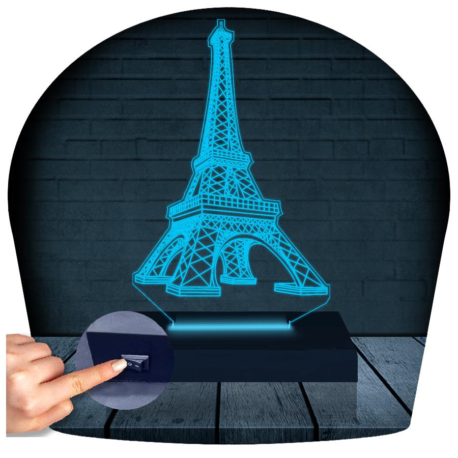 Luminária Led 3d Torre Eiffel Abajur 2 Azul