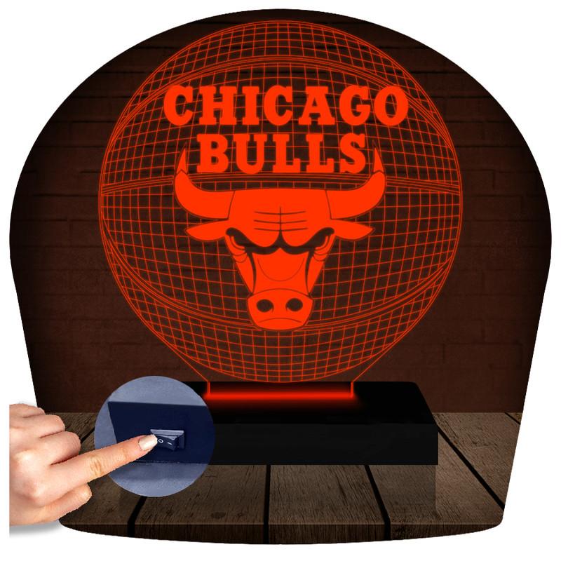 Luminária Led 3d | Chicago Bulls Basquete  Abajur Vermelho