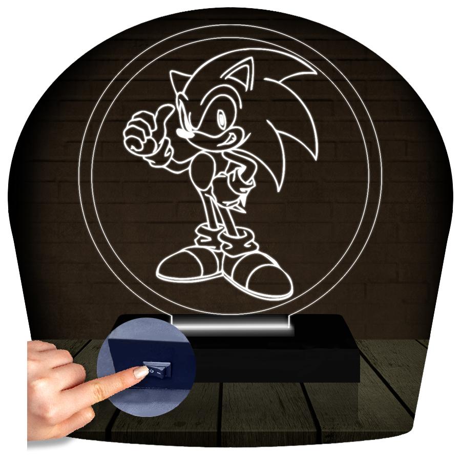 Luminária Led 3d Abajur | Sonic Game Geek Jogo