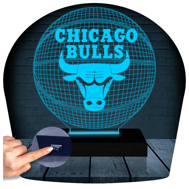 Luminária Led 3d | Chicago Bulls Basquete  Abajur Azul