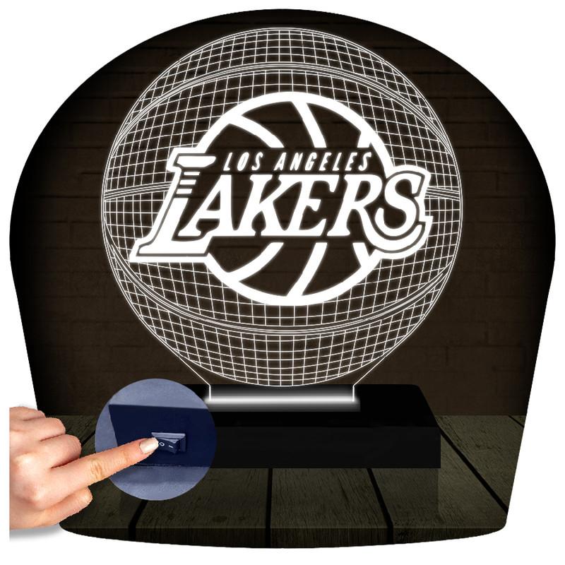 Luminária Led 3d | Basquete Lakers Abajur Branco