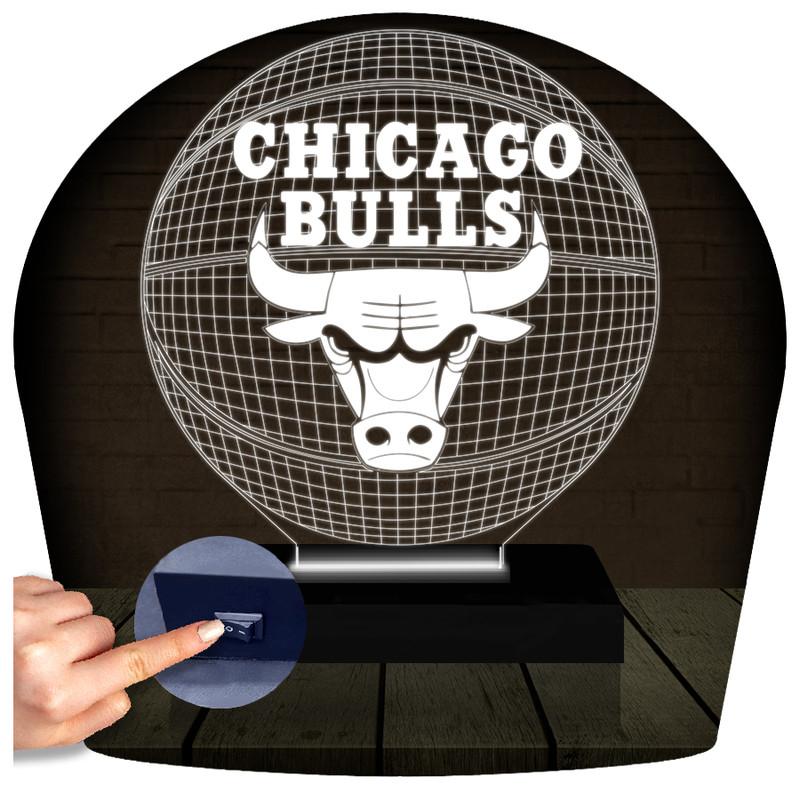 Luminária Led 3d | Chicago Bulls Basquete  Abajur Branco