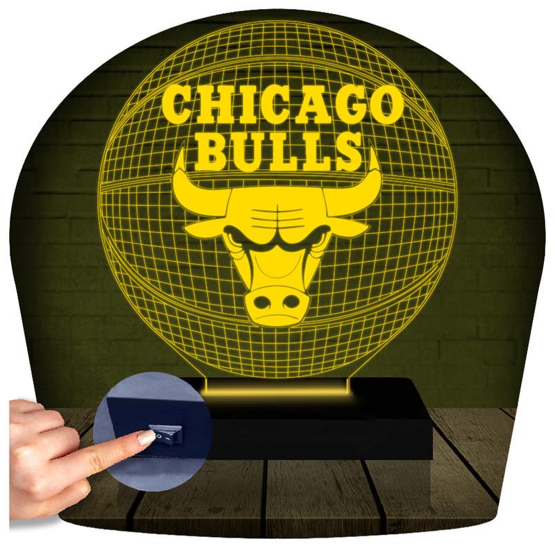 Luminária Led 3d | Chicago Bulls Basquete  Abajur Amarelo