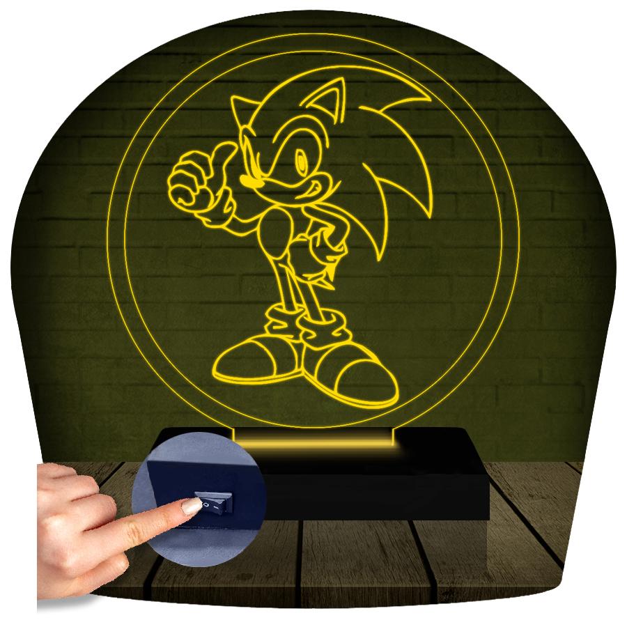 Luminária Led 3d Abajur | Sonic Game Geek Jogo