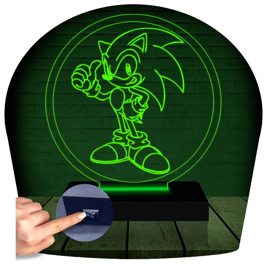 Luminária Led 3d Abajur | Sonic Game Geek Jogo