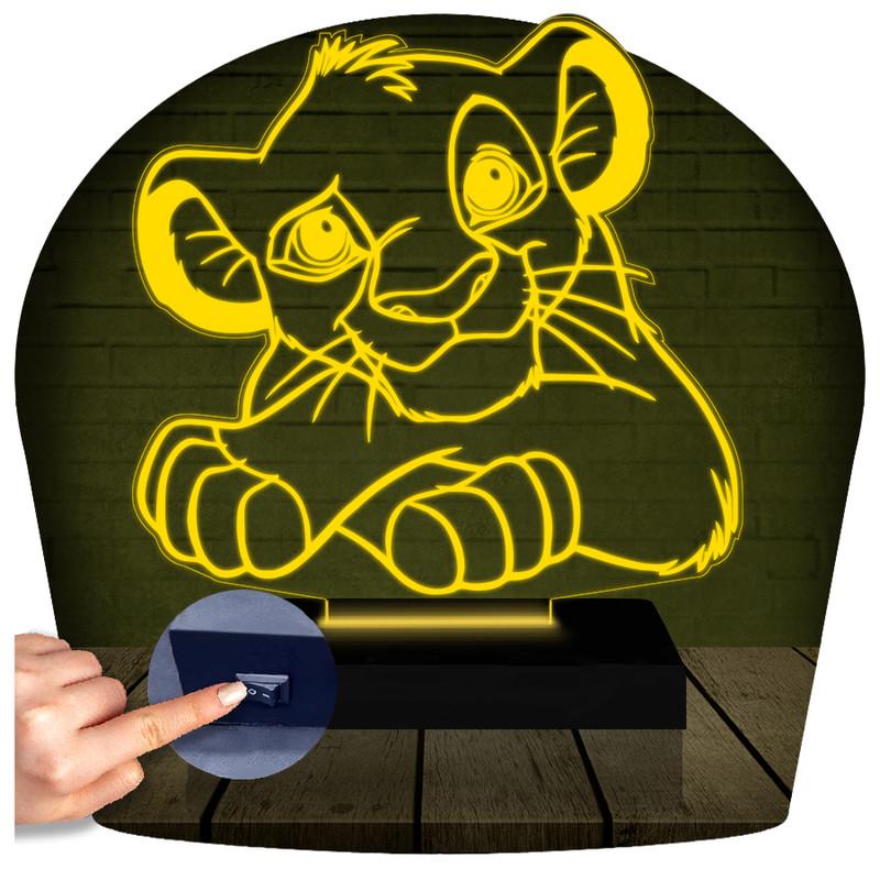 Luminária Led 3d | Rei Leão Simba Abajur Amarelo