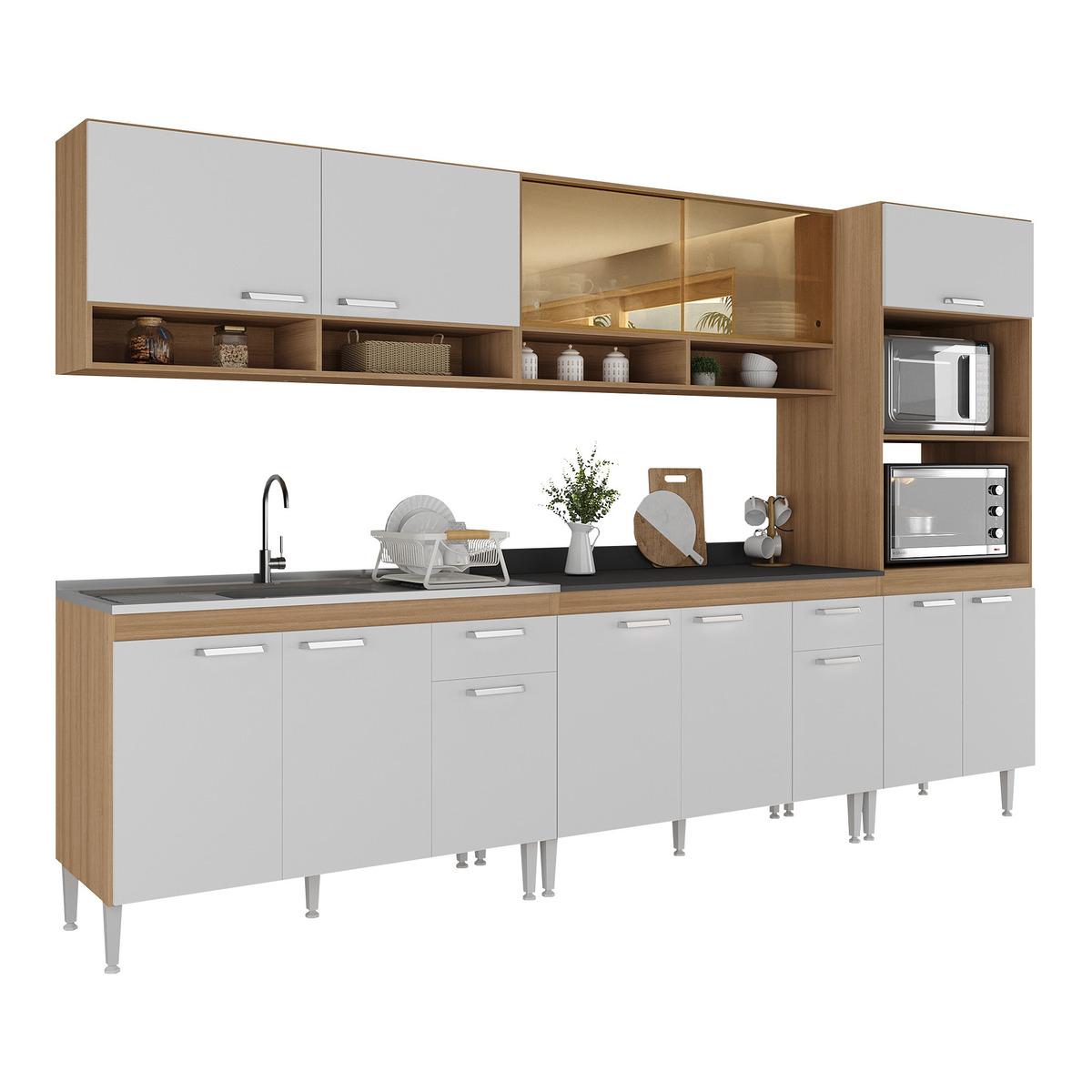 Cozinha Completa Modulada Com Armário E Balcão 5 Pçs Paris Multimóveis Mp2225 Rustic/branco