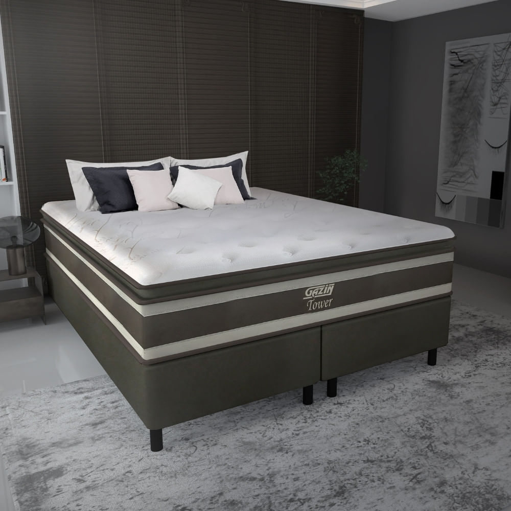 Cama Box Queen 158cm Molas Ensacadas Tower Hf V24 2cen Gazin