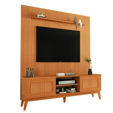 Rack Bancada King Com Painel Para Tv Até 75 Polegadas 1,80m Egeo Cedro Ripado Impressão 3d Edn