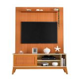 Rack Bancada Aruba Com Painel Para Tv Até 55 Polegadas 1,35m Egeo Cedro/off White Ripado Impressão 3d Edn