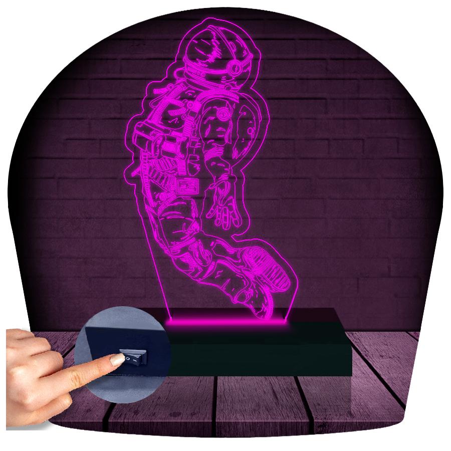 Luminária Led 3d Astronauta Abajur - Rosa